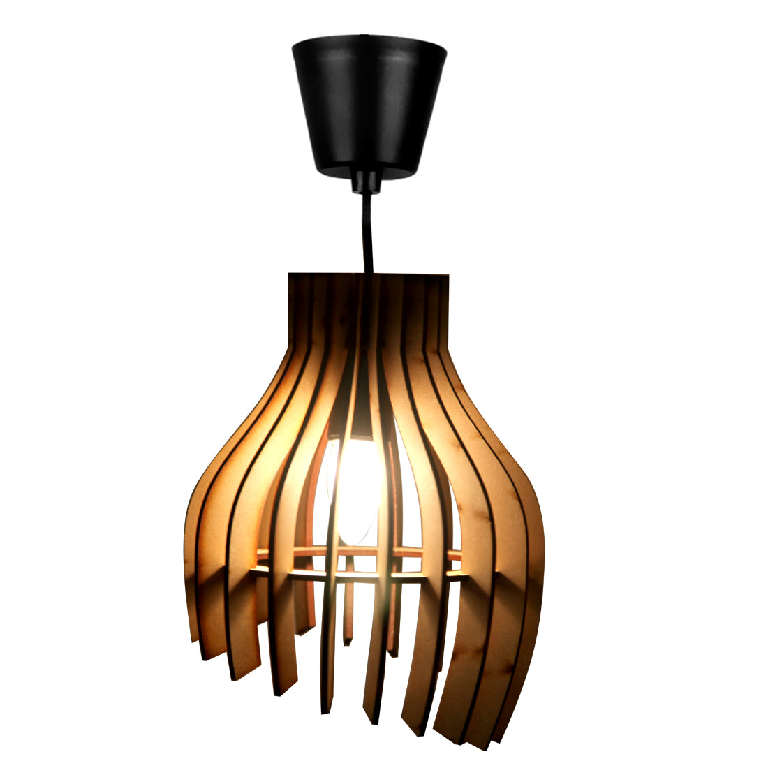 Wooden Pendant Light for Living Room, Bedroom & Dining | Modern Hanging Ceiling Lamp (31 x 22 cm)
