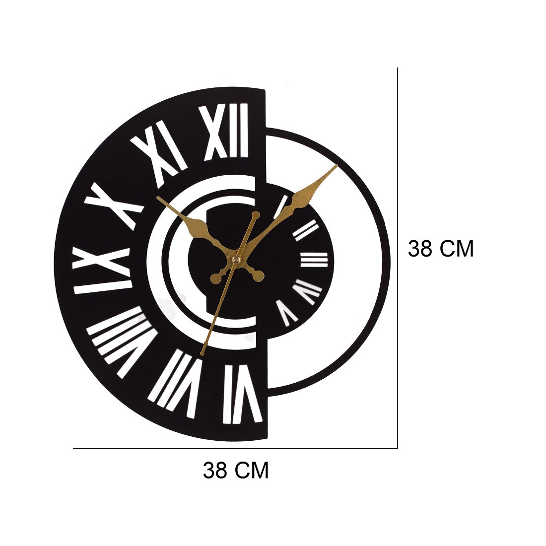 Roman Numeral Metal Wall Clock 38 cm – Half & Half Black Modern Wall Clock for Living Room, Office & Home Decoration