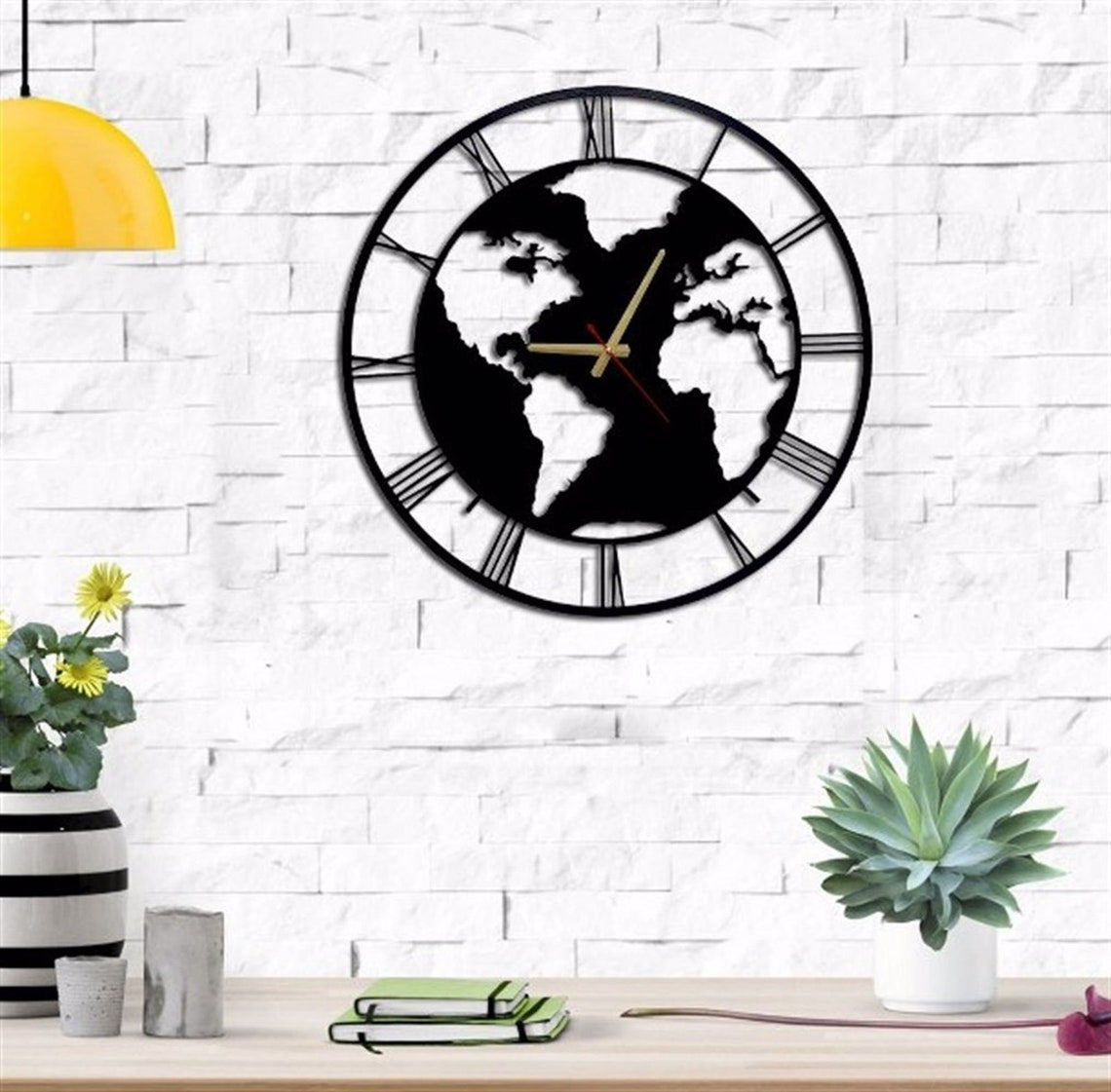 World Map Wall Clock 38 CM – Stylish Metal Wall Clock for Living Room, Office & Home Décor