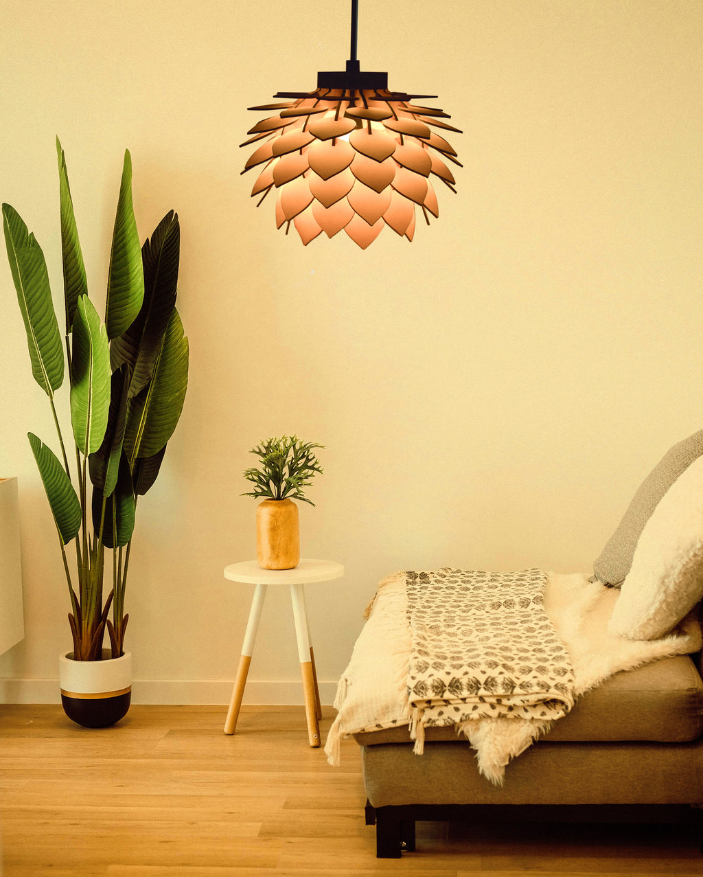 Wooden Pendant Light for Ceiling – Modern Hanging Light Fixture for Living Room, Dining Room & Bedroom (29 x 29 x 140 cm)