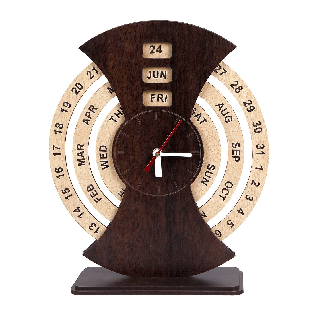Wooden Calendar Clock – Retro Table Clock with Date, Month & Day Display for Home & Office