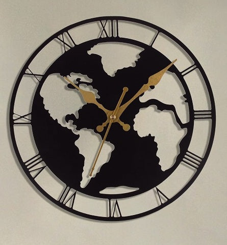 World Map Wall Clock 38 CM – Stylish Metal Wall Clock for Living Room, Office & Home Décor
