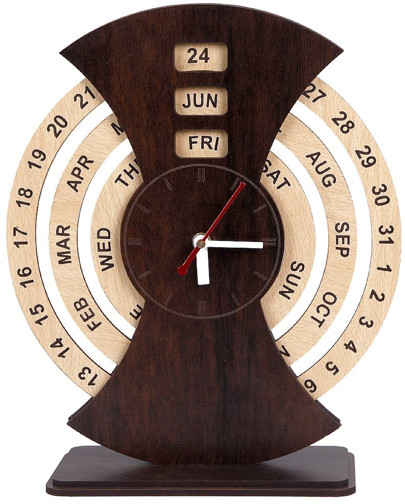 Wooden Calendar Clock – Retro Table Clock with Date, Month & Day Display for Home & Office