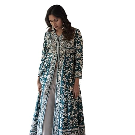 Women's Cotton Embroidery A-line Kurti with Palazzo Set