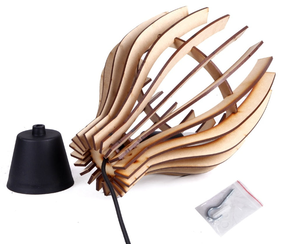 Wooden Pendant Light for Living Room, Bedroom & Dining | Modern Hanging Ceiling Lamp (31 x 22 cm)