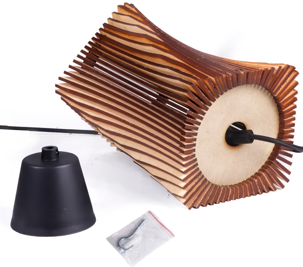 Wooden Pendant Light for Living Room | Modern Hanging Ceiling Lamp 26cm | Decorative Wooden Chandelier for Home & Café