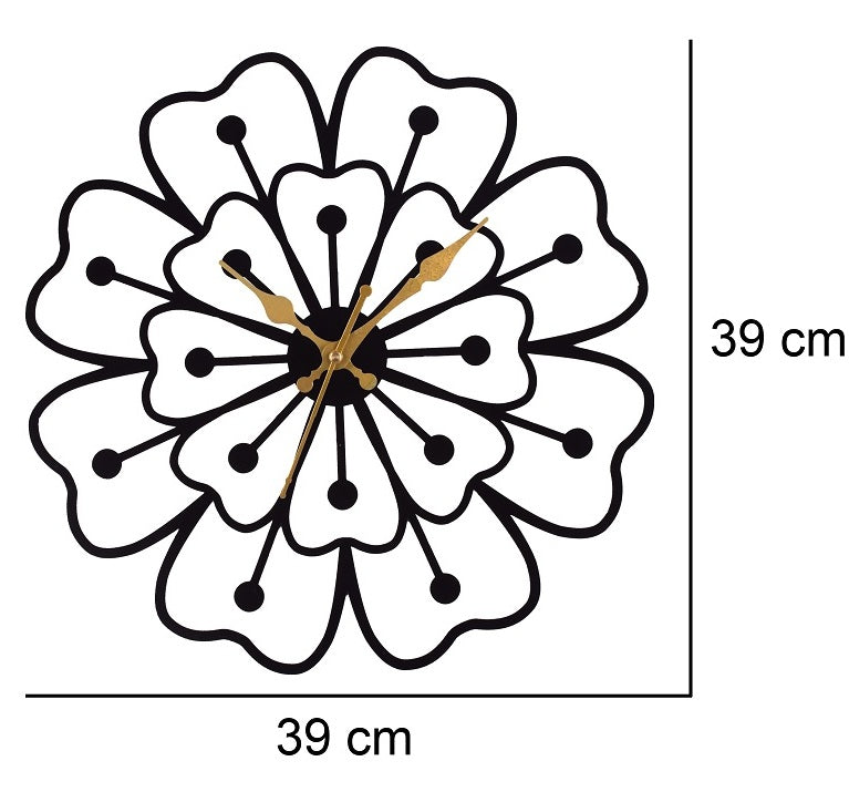 Flower Design Metal Wall Clock 39 cm – Decorative Modern Wall Clock for Living Room, Bedroom & Office