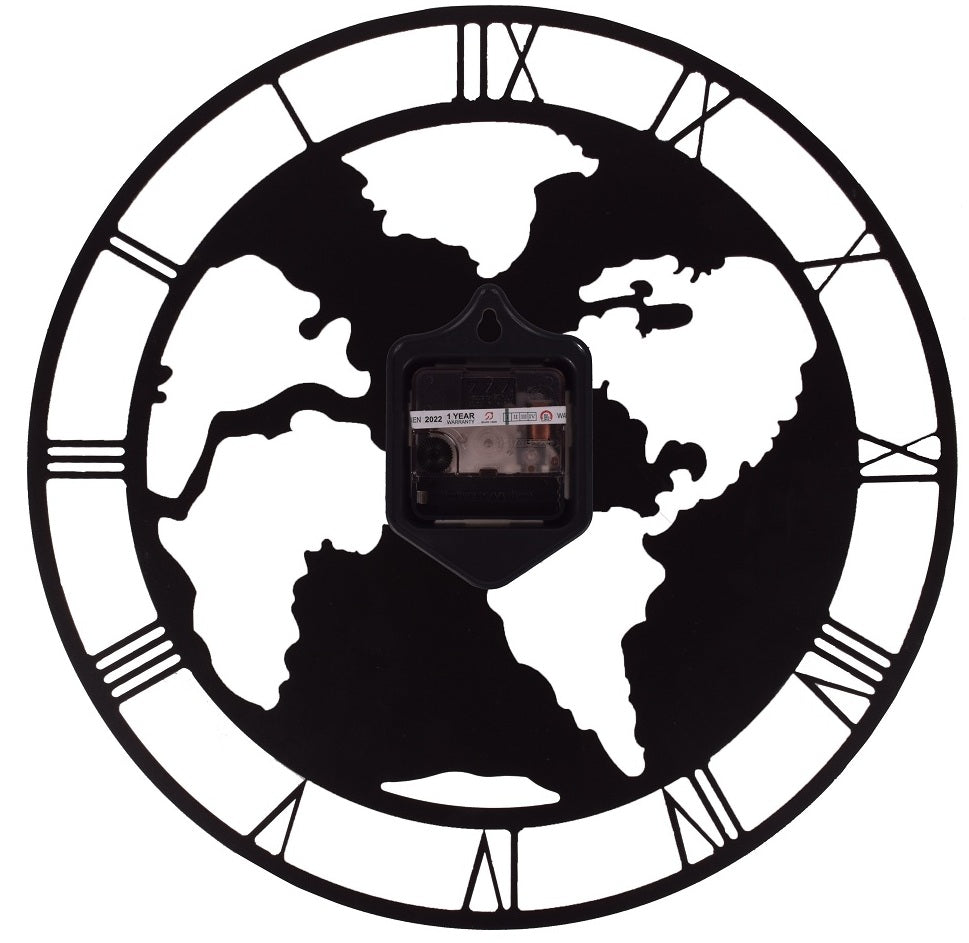 World Map Wall Clock 38 CM – Stylish Metal Wall Clock for Living Room, Office & Home Décor