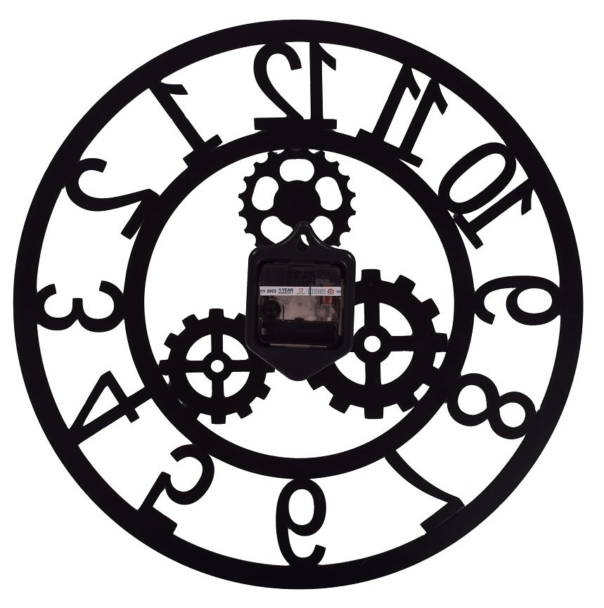 Gear Design Wall Clock 39 CM – Modern Black & Gold Decorative Wall Clock for Home, Living Room & Office