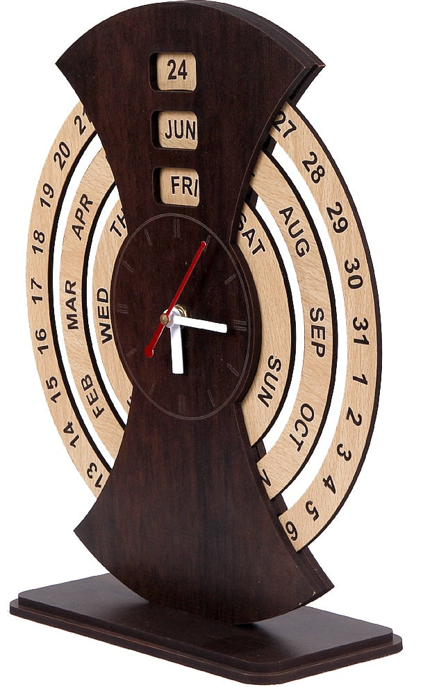 Wooden Calendar Clock – Retro Table Clock with Date, Month & Day Display for Home & Office