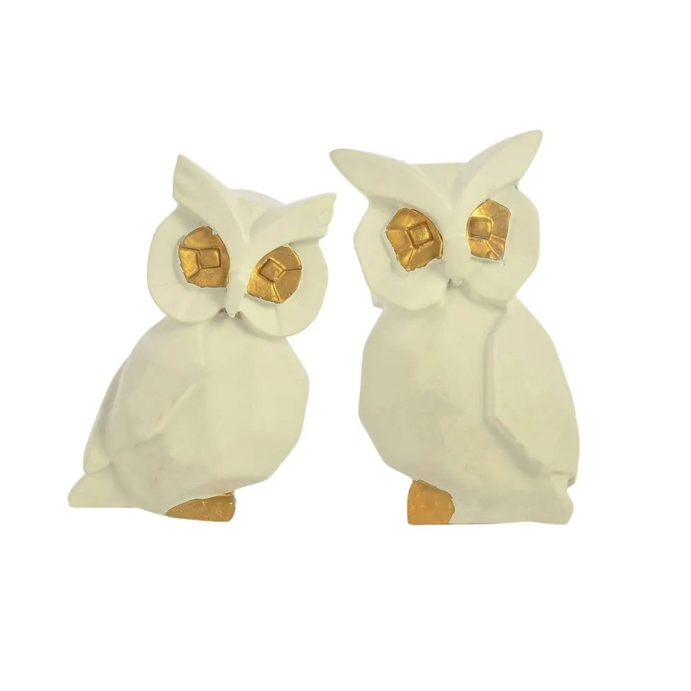 White Ceramic Owl Showpiece Set – Modern Decorative Figurines for Home & Office