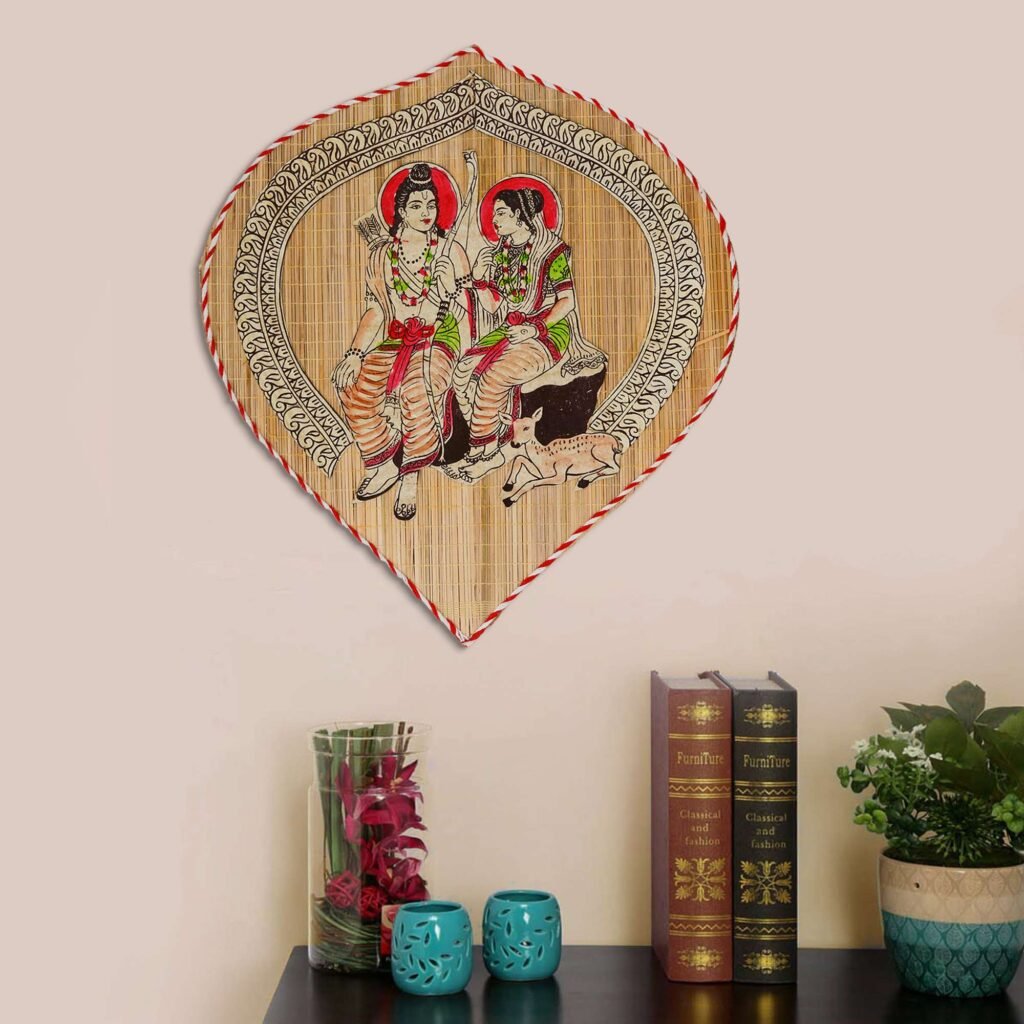 Handmade Bamboo Wall Hanging of Lord Ram & Sita – Traditional Diwali Pooja Gift
