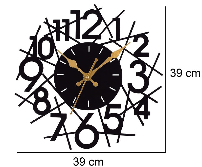 Modern Black Designer Wall Clock – 39 cm Metal Wall Clock for Living Room, Bedroom & Office Home Décor