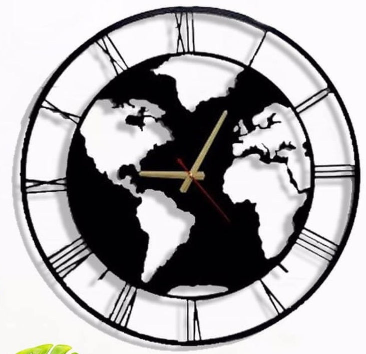 World Map Wall Clock 38 CM – Stylish Metal Wall Clock for Living Room, Office & Home Décor