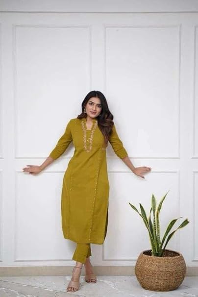 Women's Cotton Printed Straight Kurti with Pant Set
