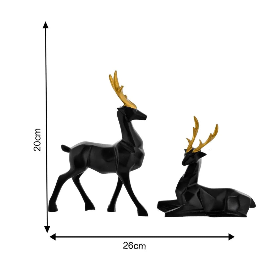 Set of 2 Black & Gold Deer Showpieces – Resin Home Décor Statue for Table Centerpiece and Living Room Decoration