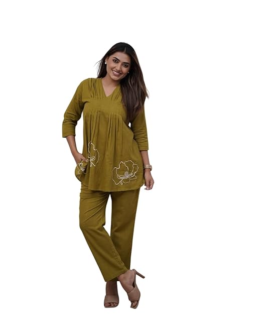 Cotton Rose Printed Short Anarkali Kurta with Pant Cord Set