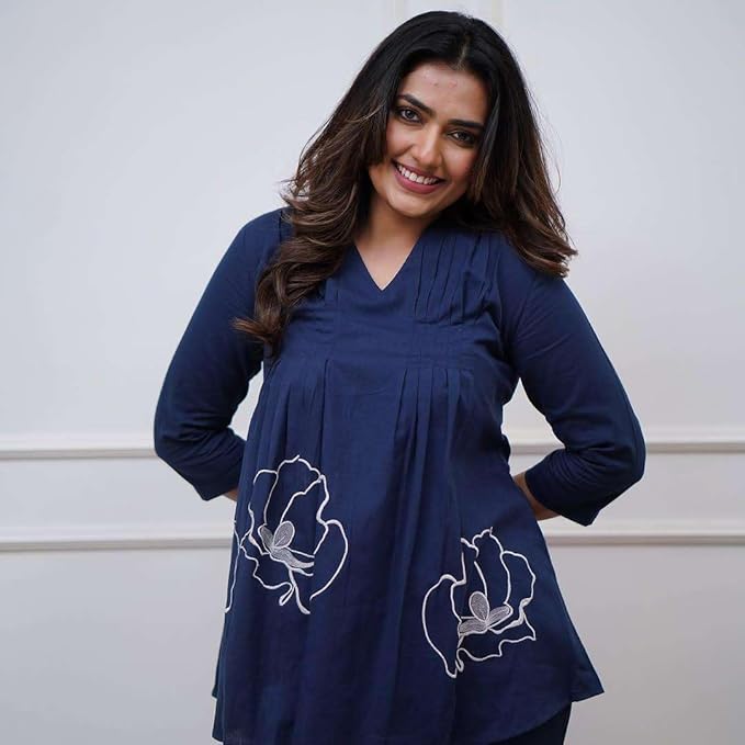 Cotton Rose Printed Short Anarkali Kurta with Pant Cord Set