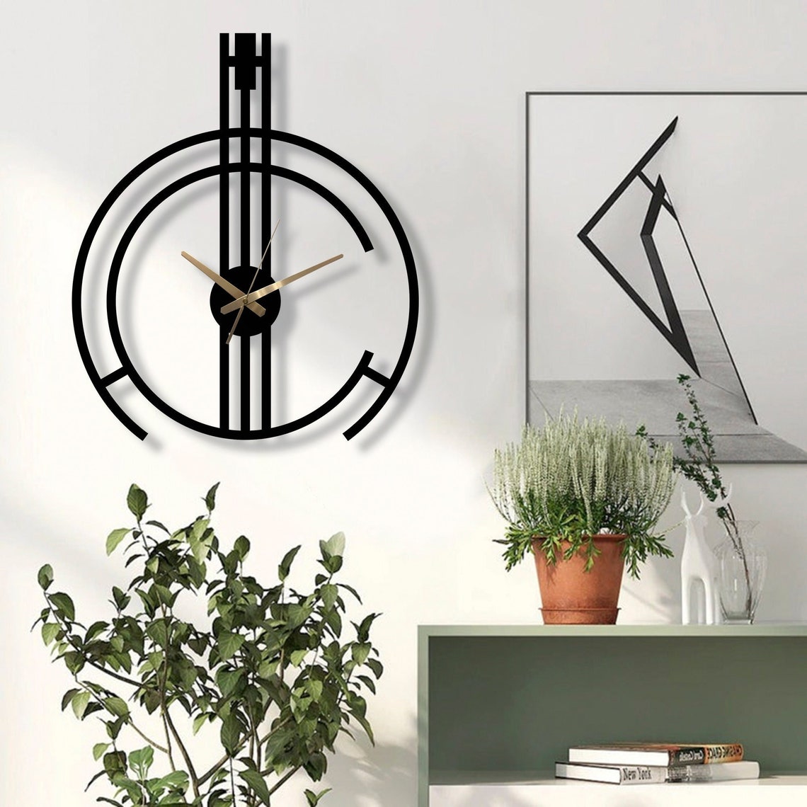 Modern Metal Wall Clock 38x47 cm – Stylish Black & Gold Designer Wall Clock for Living Room, Bedroom & Office