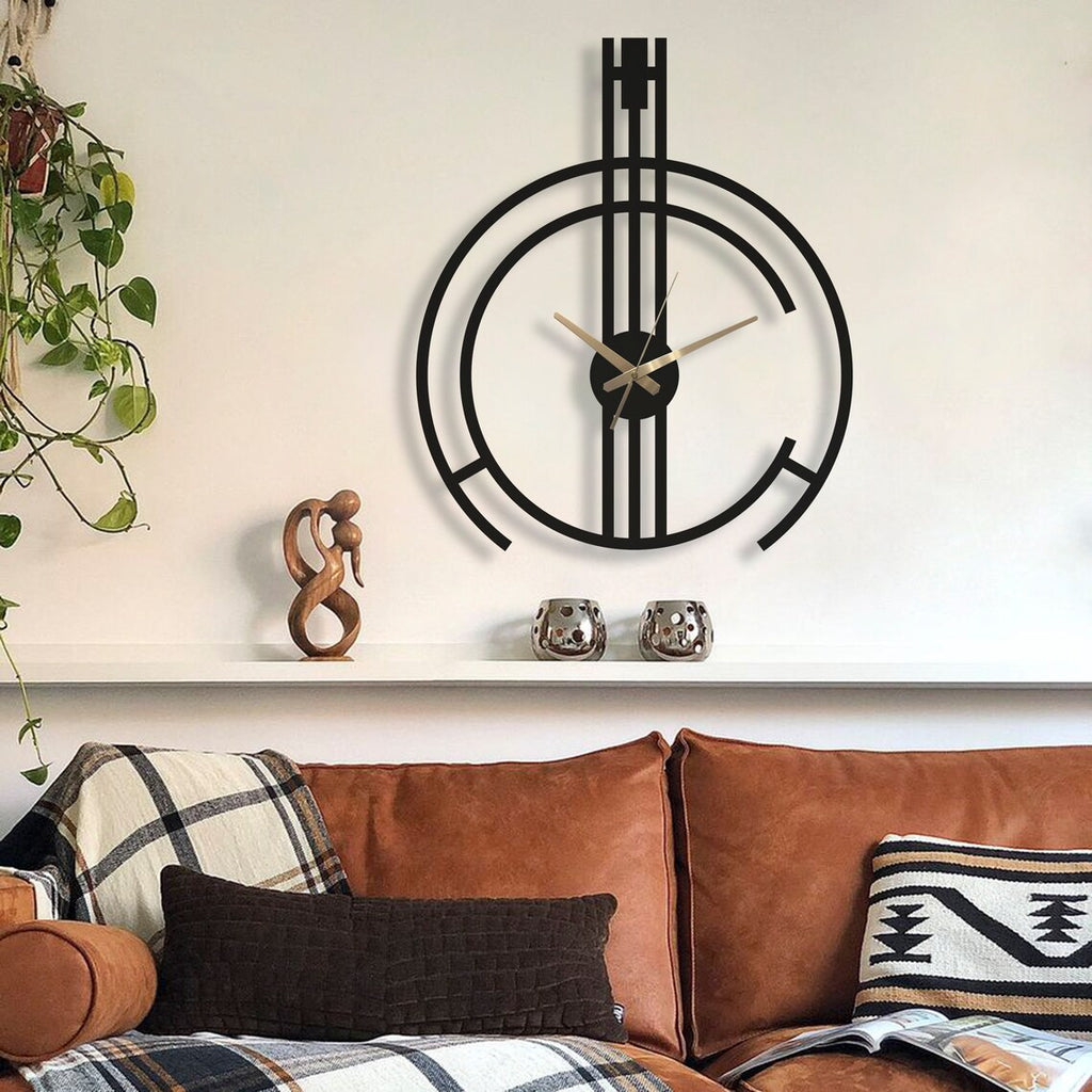 Modern Metal Wall Clock 38x47 cm – Stylish Black & Gold Designer Wall Clock for Living Room, Bedroom & Office