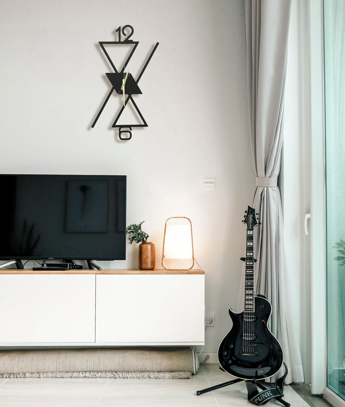 Modern Designer Wall Clock – 37x20 cm Black & Gold Geometric Wall Clock for Living Room, Bedroom & Office Décor