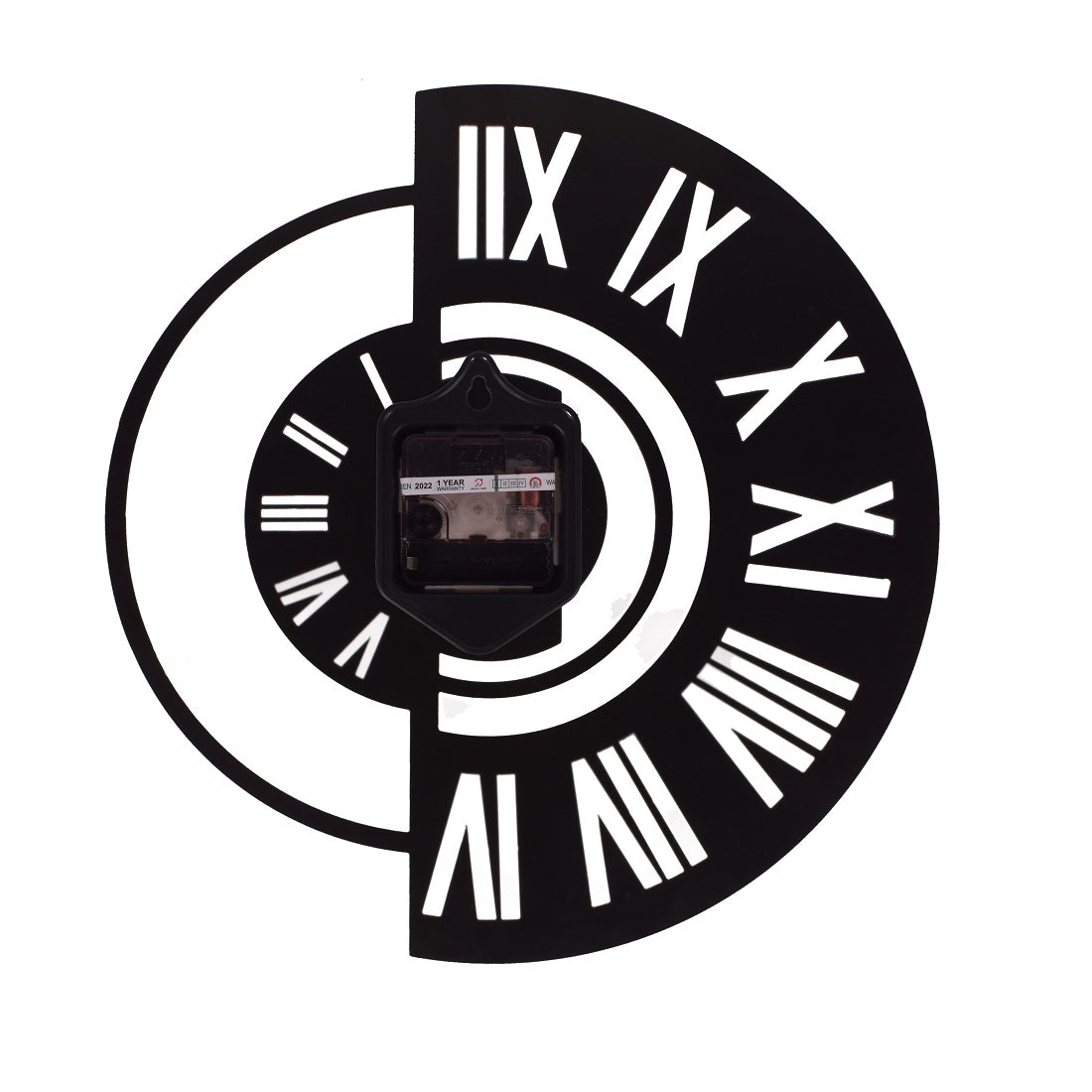 Roman Numeral Metal Wall Clock 38 cm – Half & Half Black Modern Wall Clock for Living Room, Office & Home Decoration