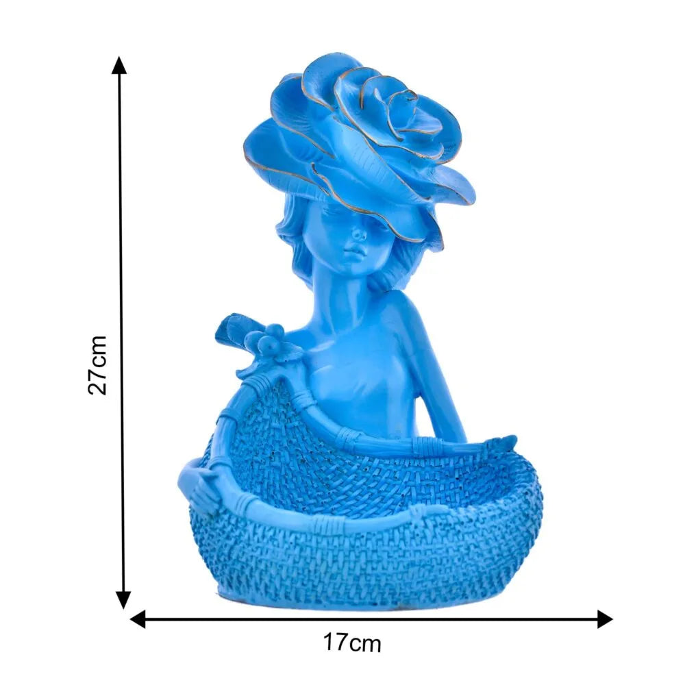 Blue Girl with Flower Hat Decorative Basket – Resin Home Decor Showpiece & Table Centerpiece Gift