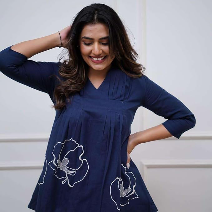 Cotton Rose Printed Short Anarkali Kurta with Pant Cord Set