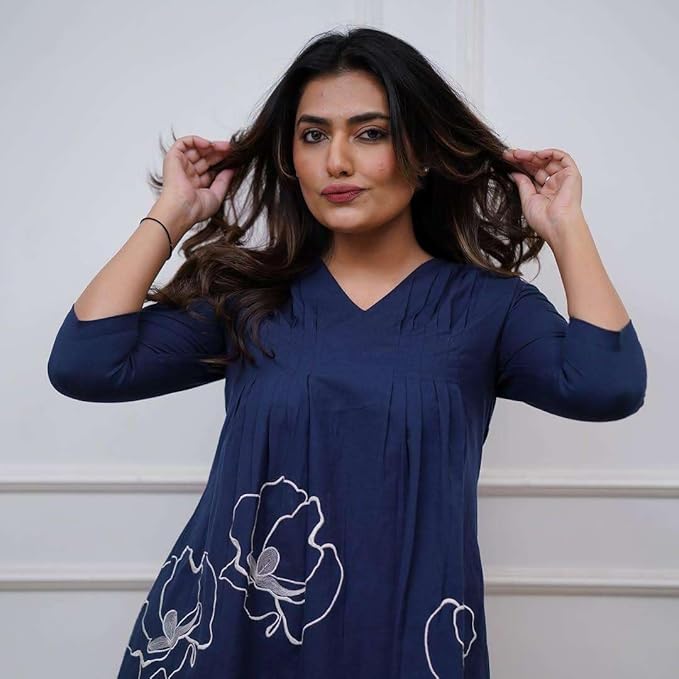 Cotton Rose Printed Short Anarkali Kurta with Pant Cord Set