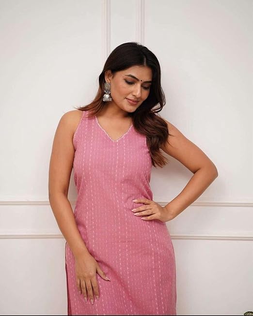 Women's Cotton Printed Sleeveless Straight Kurti with Pant Set