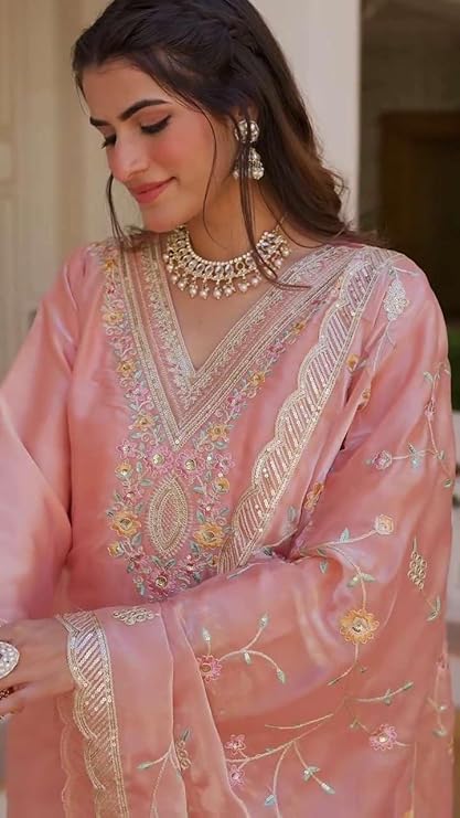 Women's Chinon Silk Embroidered Straight Salwar Suit with Dupatta | Elegant Festive Wear