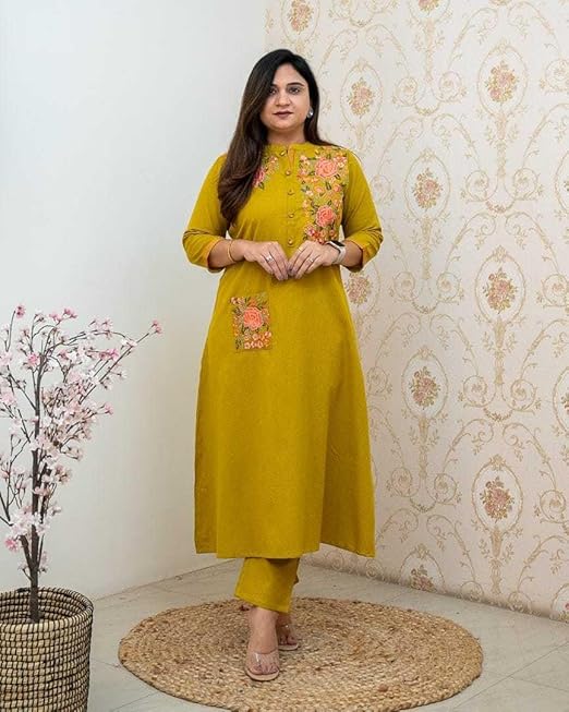Women's Cotton Printed Straight Kurti with Pant