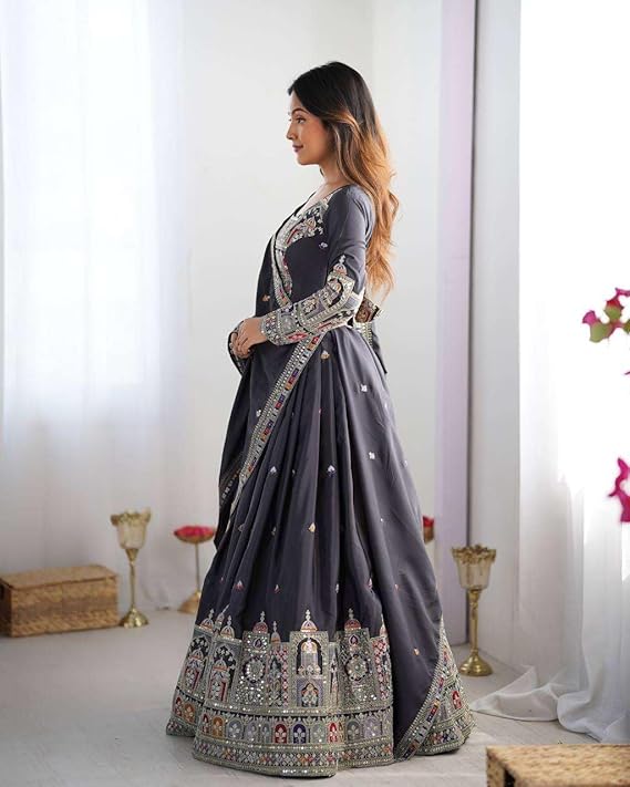 Teal Mirror Work Embroidered Lehenga Choli with Dupatta for Women | Festive & Wedding Wear