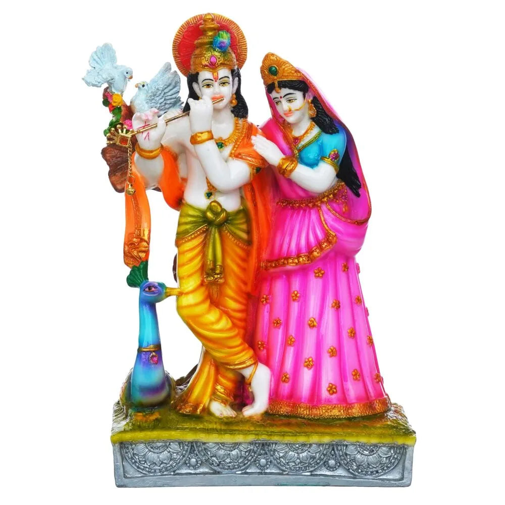 Radha Krishna Idol – 12 Inch Murti with Peacock for Home Temple, Puja & Decoration