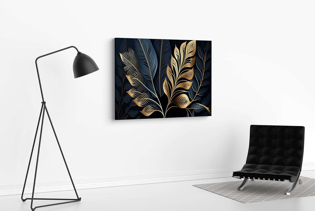 Golden Leaf Wall Art – Modern Canvas Painting for Living Room, Bedroom & Office & Hotels (22 inch x 16 inch CH-FLW-LDP22)