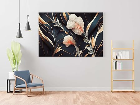 Elegant Floral Wall Art – Luxury Golden Canvas Painting for Living Room, Bedroom & Office Décor (22 inch x 16 inch CH-FLW-LDP72)