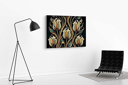Tulip Flower Wall Art Painting – Elegant Golden Canvas for Home, Office & Hotel Decoration (22 inch x 16 inch CH-FLW-LDP6)