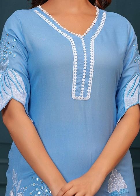 Women's Cotton Floral Printed Short Straight Kurti with Pant