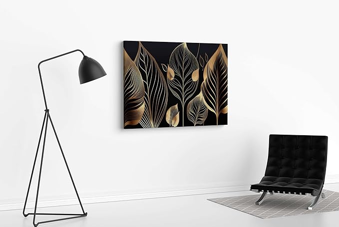 Golden Leaf Wall Art – Modern Canvas Painting for Living Room, Bedroom & Office