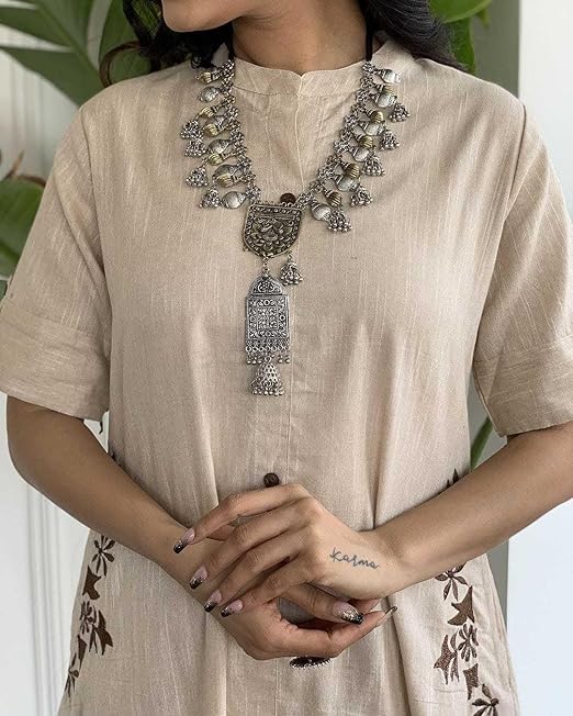 Women's Cotton Embroidered A-Line Kurti with Pant