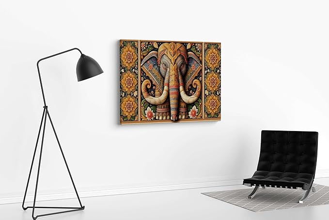 Modern Elephant Wall Art – Framed Canvas Painting for Living Room, Bedroom, Home, Office & Hotels | Wall Decoration (22 x 16 Inch, CH-MA-LDP12)