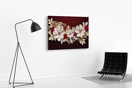 Red & White Floral Wall Art – Luxury Canvas Painting for Living Room, Bedroom & Office Décor (22 inch x 16 inch CH-MP-LDP4)