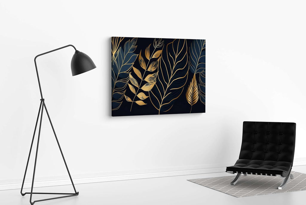Golden Leaf Wall Art – Modern Canvas Painting for Living Room, Bedroom & Office & Hotels (22 inch x 16 inch CH-FLW-LDP23)