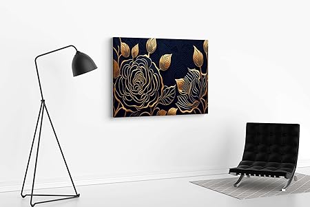 Golden Floral Wall Art Canvas – Luxury Modern Painting for Living Room, Bedroom & Office Décor (22 inch x 16 inch CH-FLW-LDP55)