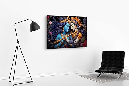 Radha Krishna Wall Art – Spiritual Canvas Painting for Living Room, Bedroom & Home Temple Décor (22 inch x 16 inch CH-RK-LDP2)