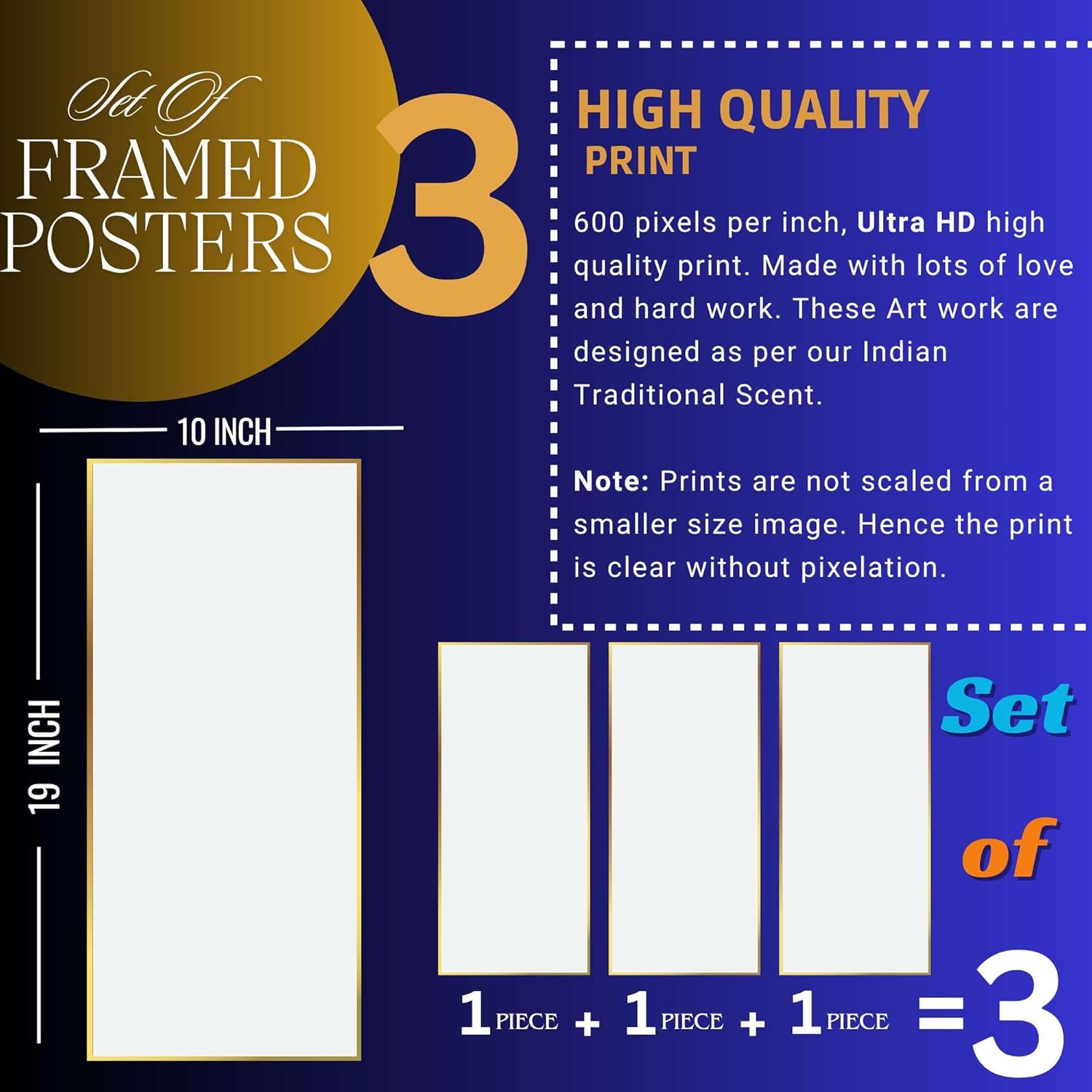 Set of Three large Wall Paintings for Wall Dacoration Golden Framed Wall Paintings for Living Room & Bedroom Wall Art for Home Decoration & Office Wall Décor (14x11 inch CH-LGD3-5)