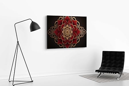 Red & Gold Mandala Wall Art – Luxury Canvas Painting for Living Room, Bedroom & Office Décor (22 inch x 16 inch CH-MP-LDP7)