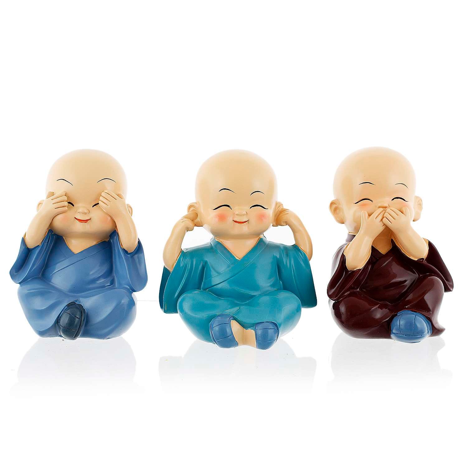 Set of 3 Laughing Monk Figurines – See No Evil, Hear No Evil, Speak No Evil – Feng Shui & Diwali Home Décor Gift