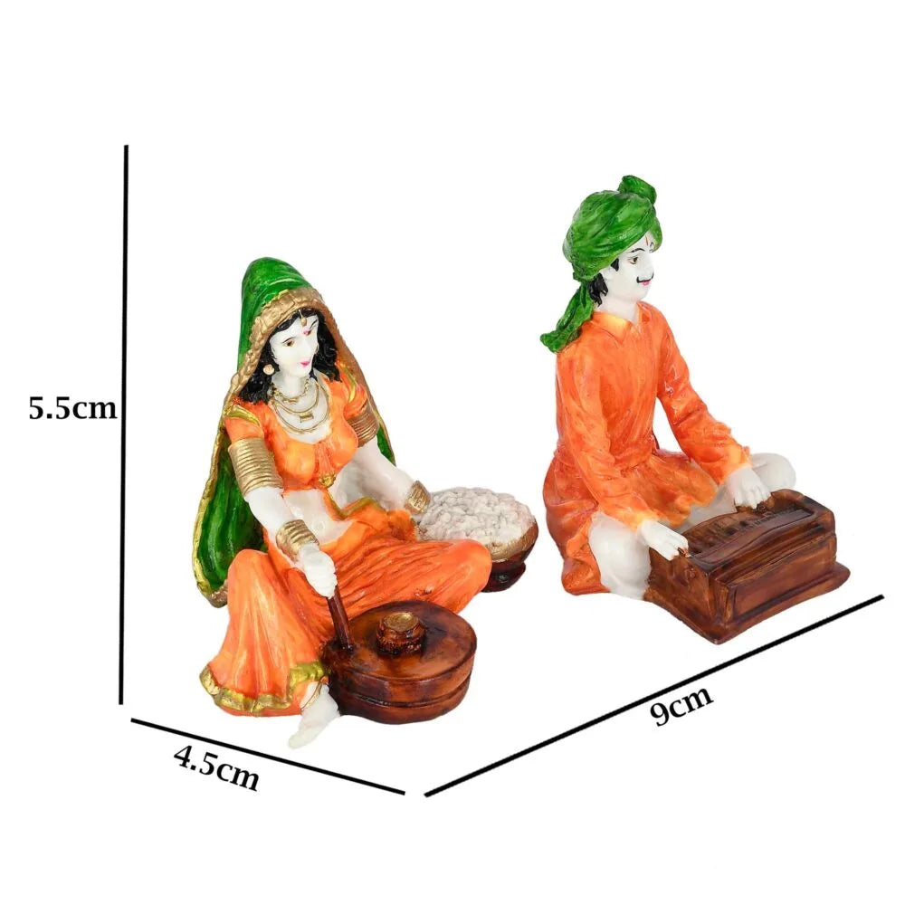 Traditional Rajasthani Couple Figurines – Handcrafted Village Music & Cooking Showpiece