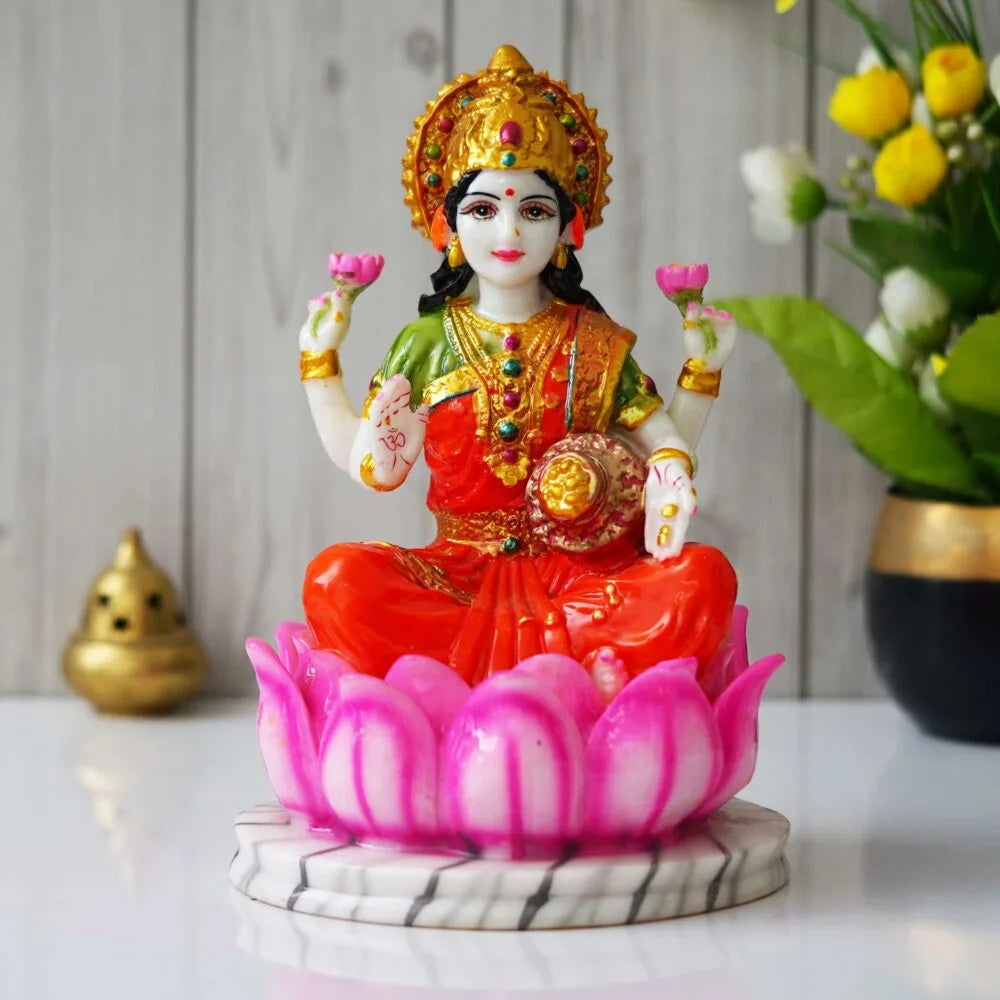 Lakshmi Mata Idol on Lotus – 10.5 Inch Goddess Statue for Diwali Puja & Temple